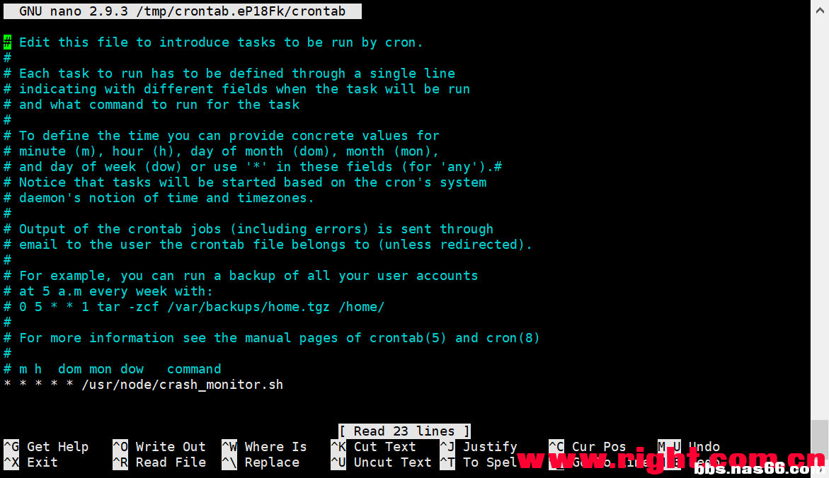 运行命令crontab -e